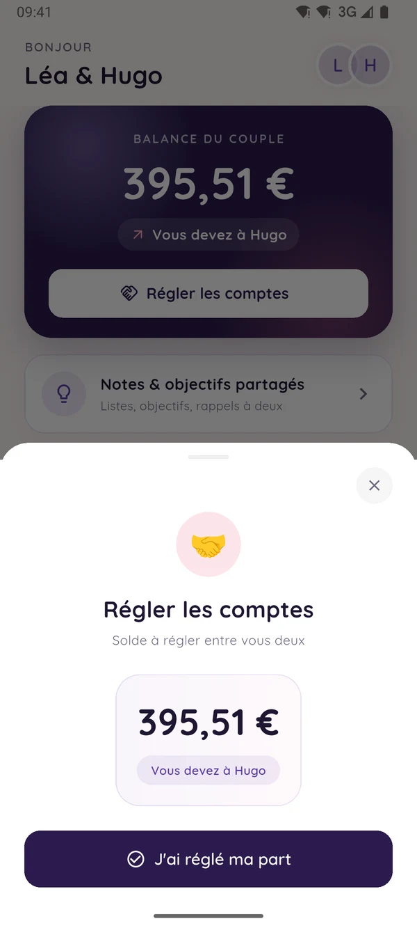 Écran de règlement des comptes
